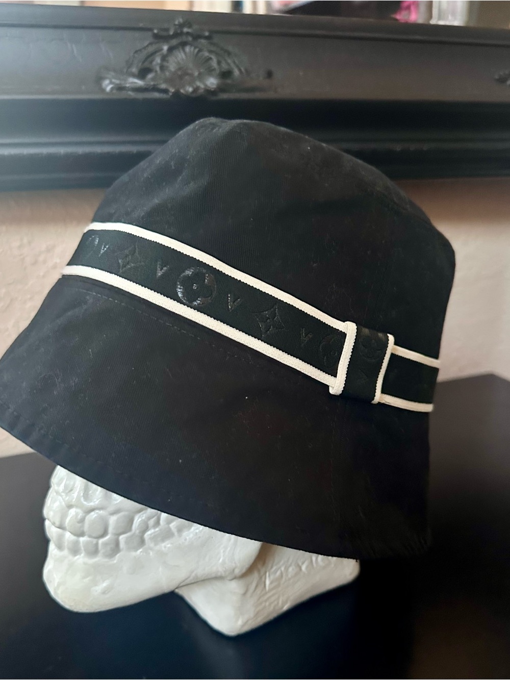 LV Black Bucket Hat with White Trim